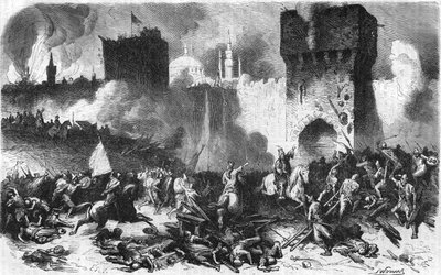استولى محمد الثاني على القسطنطينية في 29 مايو 1453. بواسطة فنان غير معروف
