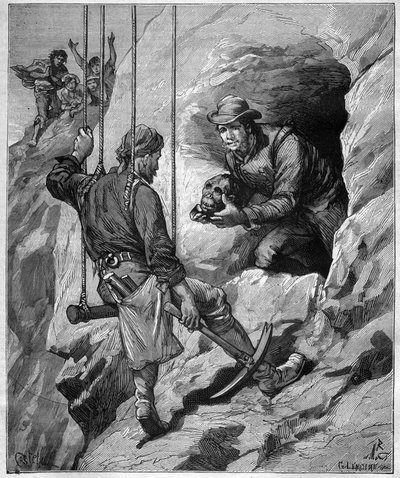 تشارلز وينر (1851-1913) مستكشف ودبلوماسي فرنسي يستكشف كهف دفن في بيرو - نقش في "" مجلة ديس فوياج "" "1887 بواسطة فنان غير معروف