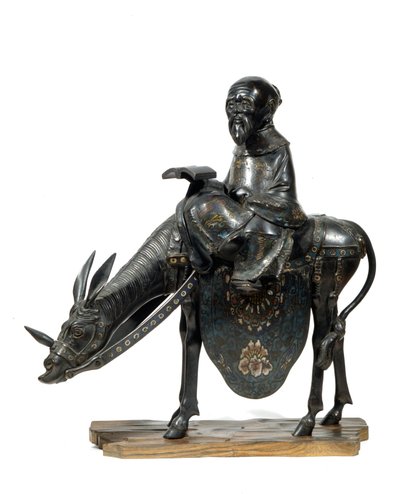الفيلسوف الصيني Lao Tseu (Lao Zi أو Lao-Tseu أو Lao-Zi) الفيلسوف الصيني ، لديه حمار. تمثال صغير بواسطة فنان غير معروف
