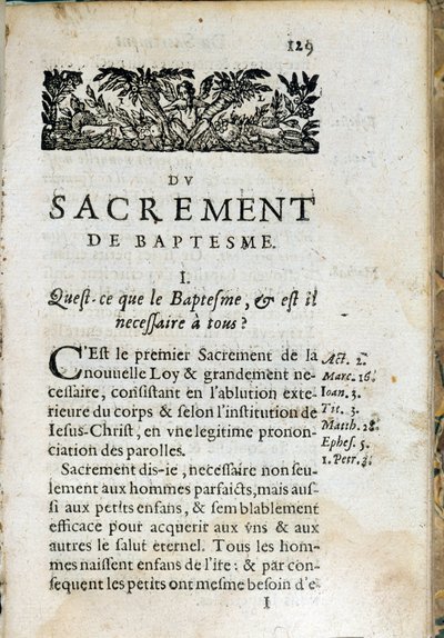 الديانة المسيحية: الصفحة الداخلية لكتاب "التعليم المسيحي العظيم". عمل بيير كانيسيوس (القرن السابع عشر) بواسطة فنان غير معروف