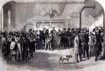 الحرب الأهلية (1861 - 1865) ، الحرب الأهلية الأمريكية. الضلوع ضد التجنيد امام مكاتب الاعفاء. نيويورك. بواسطة فنان غير معروف