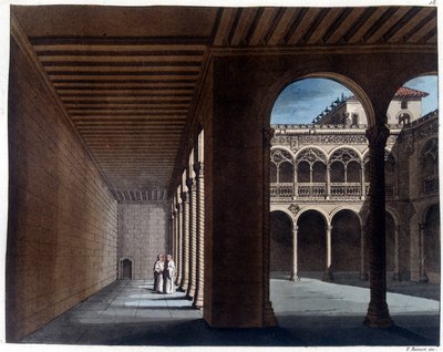 Cloitre of Dominicans في بلد الوليد. الطباعة الحجرية في القرن التاسع عشر. بواسطة فنان غير معروف