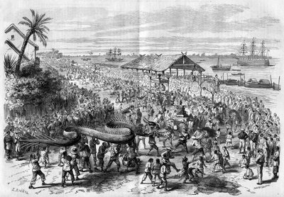 كوشينشين: موكب التنين السنوي الذي نظمته جماعة سايغون عام 1865. بواسطة فنان غير معروف