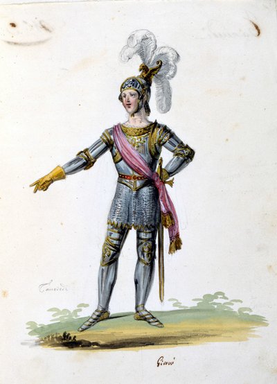 زي شخصية تانكريد يرسمه جيروني لأوبرا "تانكريدي" (تانكريد) لجيوشينو روسيني. 1813 بواسطة فنان غير معروف