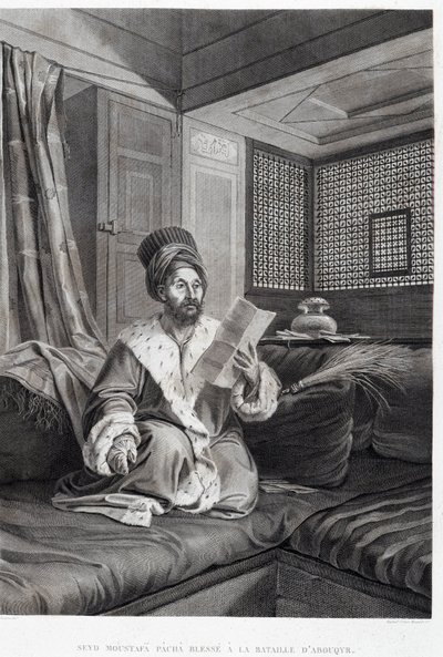 الأزياء واللوحات: جرح سيد مصطفى باشا في معركة أبو قير في "" وصف مصر "، دار نشر إمبريال بواسطة فنان غير معروف