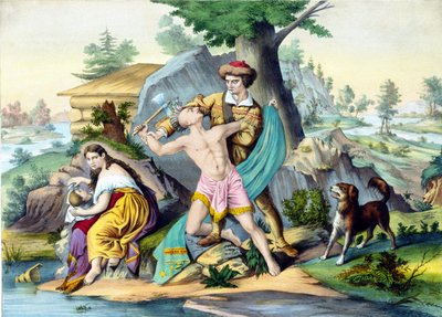 يحمي دانيال بون أسرته: دانيال بون ، رائد أمريكي (1734 - 1820) يقتل هنديًا يهاجم عائلته بفأس. نقش القرن التاسع عشر. بواسطة فنان غير معروف
