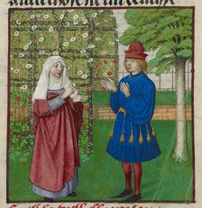 تفاصيل منمنمة من Raison (السبب) الذي ينصح العاشق من quot;Le Roman de la Rosequot; بواسطة فنان غير معروف