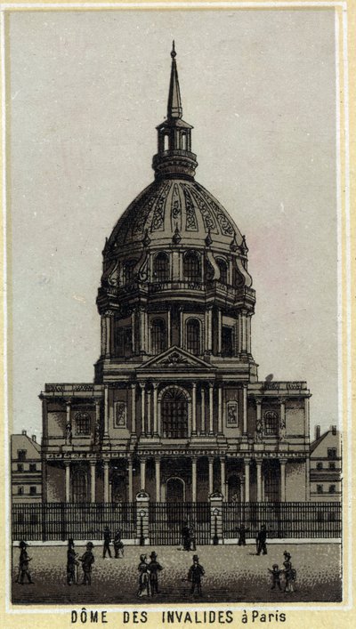 Dome des Invalides في باريس. الطباعة الحجرية الملونة في نهاية القرن التاسع عشر. بواسطة فنان غير معروف