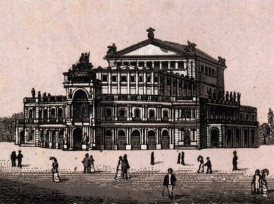 دريسدن ، ألمانيا: منظر للمسرح الملكي في دريسدن. في "" العالم يوضح 168 مشاهدة "" غير مؤرخ (أواخر القرن التاسع عشر) بواسطة فنان غير معروف