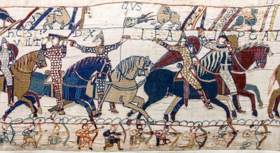 دوق ويليام يُظهر وجهه لجيشه ، Bayeux Tapestry (تطريز من الصوف على الكتان) بواسطة فنان غير معروف