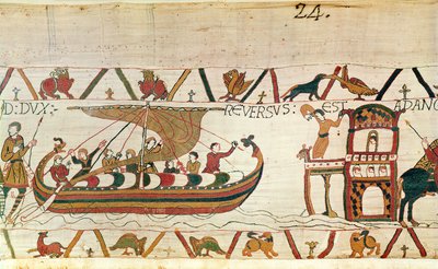 إيرل هارولد يعود إلى إنجلترا ، Bayeux Tapestry (تطريز صوف على الكتان) بواسطة فنان غير معروف
