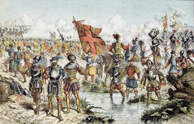 حرب الأديان الثامنة (1585-1598): معركة إيفري في 14/03/1590 بين الجيش الملكي لهنري الرابع (الذي سينتصر) والرابطة الكاثوليكية. رسم توضيحي للقرن التاسع عشر. باريس ، Musee de l'Armee بواسطة فنان غير معروف