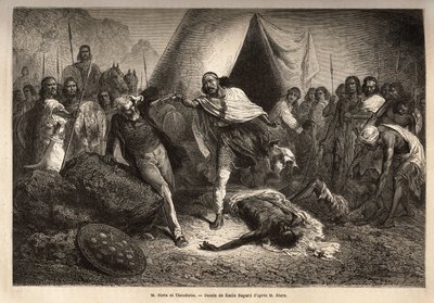 الإمبراطور (أو نيجوس) ثيودوروس الثاني (تيودروس) (ولد حوالي 1818-1868 ، يُدعى كاسا هايلو قبل تتويجه في الإمبراطورية الإثيوبية) ، هدد ببندقيته السيد ستيرن ، المبشر الإنجليزي الذي أعاد إعادة سيرة نيجوس ، والتي من خلالها ثيودوروس شعرت بالإهانة بواسطة فنان غير معروف