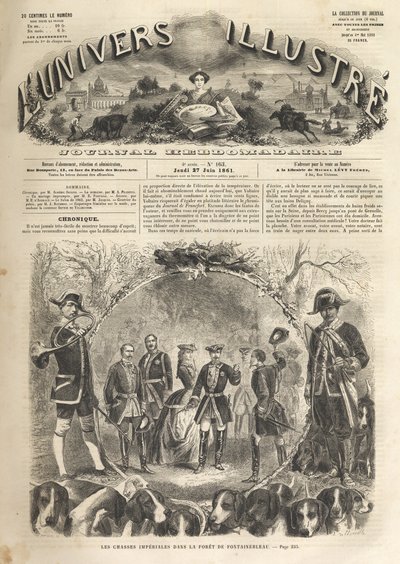 قام الإمبراطور نابليون الثالث بالصيد في فونتينبلو - 1861 - الصيد الإمبراطوري في فونتينبلو بحضور نابليون الثالث (1808-1873) وإمبيراتريس أوجيني (1826-1920). الكون اللامع لعام 1861 - بواسطة فنان غير معروف