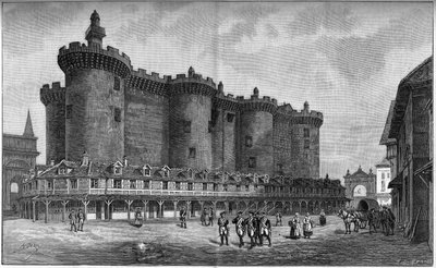 نقش يمثل منطقة الباستيل مع السجن عام 1788. بواسطة فنان غير معروف