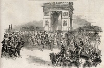 دخول نابليون الثالث إلى باريس عبر قوس النصر في الثاني من ديسمبر 1852 ، نقش - L'empereur des francais Napoleon III (1808-1873) دخل باريس في 2/12/1852 - بواسطة فنان غير معروف