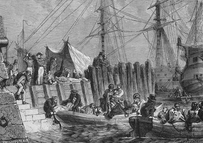 إخلاء الإنجليز من Flesringe عام 1802: صعود المرضى - في "Histoire de France" بواسطة Henri Martin، sd. القرن ال 19. بواسطة فنان غير معروف