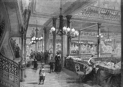 توسعات متاجر "Bon marche": صالة عرض جديدة تؤدي إلى البوفيه. باريس 1880. بواسطة فنان غير معروف