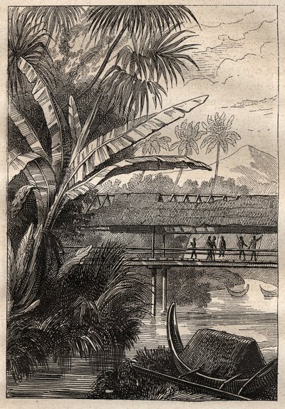 بعثة Antoine Bruny (Bruni) d'Entrecasteaux (1737-1793) للبحث عن Jean Francois Galaup de La Perouse (1741-1788) في 1791: منظر لجزيرة بورون (؟) - رسم توضيحي مأخوذ من "البحارة العظماء في القرن ال 18"" بواسطة فنان غير معروف