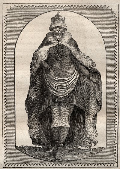 رحلة استكشافية إلى داخل أراضي جنوب إفريقيا (1775) بقلم أندرس سبارمان (1748-1820): هوتنتوت (امرأة خويخوي) - رسم توضيحي مأخوذ من "" البحارة العظماء في القرن الثامن عشر "" بواسطة فنان غير معروف