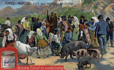 المعارض والأسواق: معرض الماشية في صقلية. Chromolithography ، صورة Liebig. بواسطة فنان غير معروف