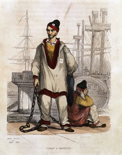 Convict à perité - in "" Les Bagnes: التاريخ ، الأنواع ، العادات ، الغموض "بقلم موريس الهوي ، محرر. جوستاف هافارد ، باريس بواسطة فنان غير معروف