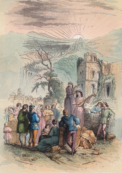 فرنسا خلال العصور الوسطى: ابحث عن أشخاص مثيرين للمشاركة في الحملة الصليبية. نقش من عام 1868 في "Histoire de Belgique من العصور البدائية حتى نهاية عهد ليوبولد الأول" بقلم ثيودور جوست (1818-1888). مجموعة خاصة. بواسطة فنان غير معروف