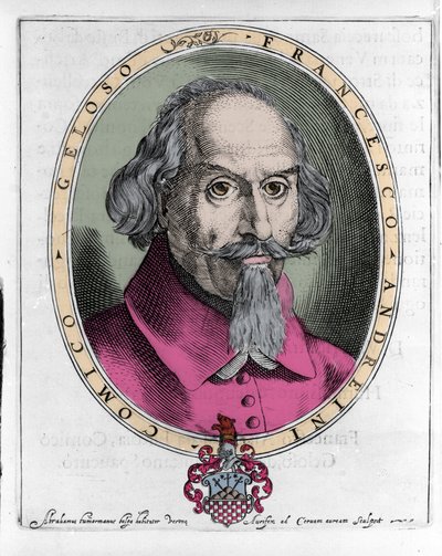 Francesco Andreini (حوالي 1548-1624) الممثل الإيطالي والكاتب المسرحي من Commedia dell'arte. نقش في "لو برافور ديل كابيتانو سبافينتو" ، البندقية 1624 بواسطة فنان غير معروف