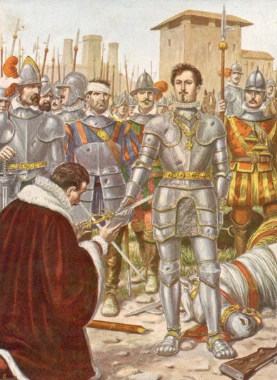 فرانسيس الأول يعطي سيفه إلى لانوي أثناء معركة بافي بواسطة فنان غير معروف