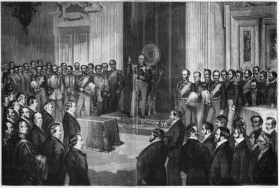 فريدريك وليام الرابع (1795-1861) ، ملك بروسيا ، يؤدي القسم على الدستور ، 6 فبراير 1850 ، نقش على الخشب بعد بول بوردي بواسطة فنان غير معروف