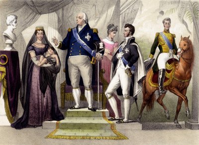 من 1814 إلى 1830. دوق ودوقة بيري ، لويس الثامن عشر ، دوق بوردو ، دوقة أنغوليم وتشارلز العاشر. نقش القرن التاسع عشر. بواسطة فنان غير معروف