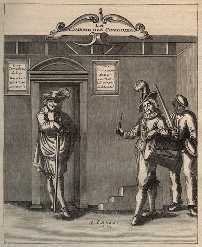 واجهة "كوميديا الكوميديين ، قصيدة الاختراع الجديد" لجورج دو سكودري - 1635 بواسطة فنان غير معروف