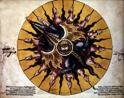 يمثل Frontispice الشمس في "Astronomicum Caesarium" ، أطروحة في علم الفلك تتعلق بنظرية Ptolemeus ، بقلم P. Apiano. بواسطة فنان غير معروف
