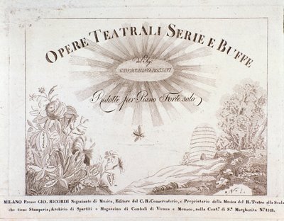 واجهة لعرض المقطوعات الموسيقية لسلسلة الأعمال المسرحية وبواسطة Gioacchino Rossini بواسطة فنان غير معروف