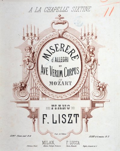 واجهة Miserere بواسطة Allegri و Ave verum corpus بواسطة Mozart ، تم نسخها بواسطة Liszt للبيانو (1865) بواسطة فنان غير معروف