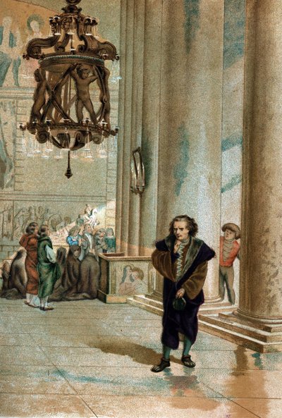 Galileo Galilei dit Galileo (1564 - 1642). يراقب اهتزاز مصباح كاتدرائية بيزا. من "La Ciencia y sus Hombres by Louis Figuier" "برشلونة 1881 بواسطة فنان غير معروف