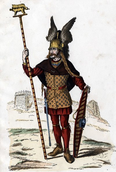 زعيم الغال الذي يحمل علامة الحرب - في "الأزياء المدنية والعسكرية للفرنسيين عبر القرون باريس ف. روي 1882". بواسطة فنان غير معروف