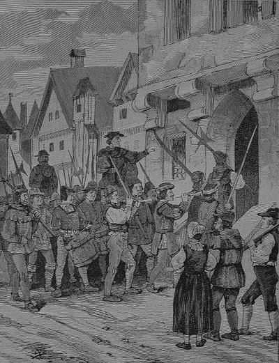 حرب الفلاحين الألمان (1524-1526): أورينباخ، المزارعون، روتنبورغ، بافاريا، ألمانيا بواسطة فنان غير معروف