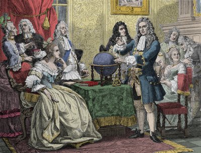 جوتفريد فيلهلم ليبنيز (1646-1716) يزور الملكة صوفي شارلوت من بروسيا (صوفي شارلوت هانوفر) بواسطة فنان غير معروف