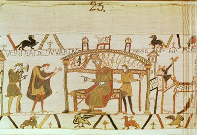 يأتي هارولد قبل الملك إدوارد ، Bayeux Tapestry (تطريز صوف على الكتان) بواسطة فنان غير معروف