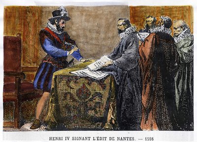 وقع هنري الرابع (1553 - 1610) على تحرير دي نانت في عام 1598. بواسطة فنان غير معروف