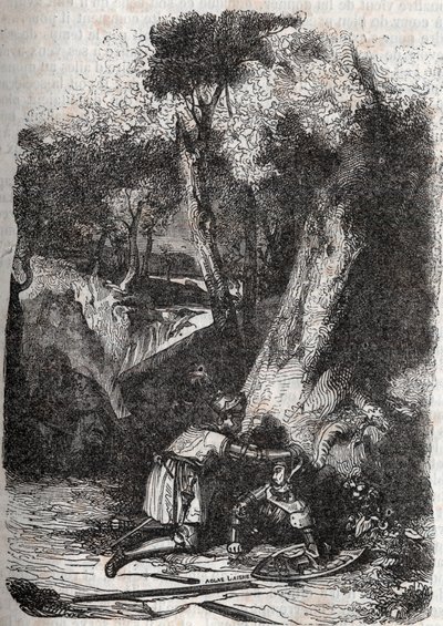 تم قلب هيرمونيدس وإنقاذها من قبل زيربين - 1851 نقش من "Furious Roland" (أورلاندو فوريوسو) (القرن السادس عشر) لودوفيكو أريوستو ، المعروف باسم Ariosta - طبعة مترجمة من الإيطالية بواسطة Count of Tressan ونشرها Gustave Harvard 1851 بواسطة فنان غير معروف