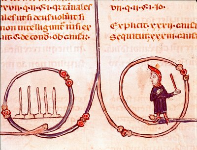 تاريخ القانون الكنسي: "" لعبة البولينج "" "صورة مصغرة مأخوذة من" "Decret de Gratien" "(" Concordia discordantium canonum "أو" Decretum Gratiani ") يرجع تاريخها إلى عام 1140 وتنظم قوانين وشرائع الكنيسة الرومانية الكاثوليكية . القرن الثالث عشر لاون ، بواسطة فنان غير معروف
