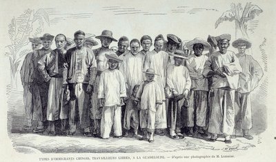 تاريخ المستعمرات الفرنسية: المهاجرون الصينيون العاملون في جوادلوب. الرسم بعد صورة أواخر القرن التاسع عشر ، متحف شارتر للفنون الجميلة بواسطة فنان غير معروف
