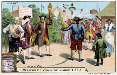 تاريخ القفاز: القفاز الذهبي في إنجلترا - Liebig chromolithography بواسطة فنان غير معروف
