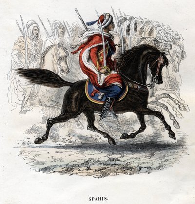 ظهور الخيل Spahis. نقش من عام 1844. بواسطة فنان غير معروف