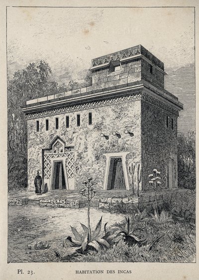 إسكان الإنكا - نقش عام 1889 في "تاريخ السكن البشري في المعرض العالمي لعام 1889 ، بواسطة السيد تشارلز غارنييه - Librairie centrale des beaux-Arts Paris 1889 بواسطة فنان غير معروف