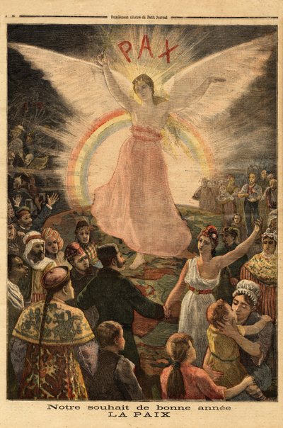 رسم توضيحي لتحية العام الجديد 1894 ، السلام لجميع الأمم. نقش في "" مجلة Le petit "" 1/01/1894. مجموعة سيلفا. بواسطة فنان غير معروف