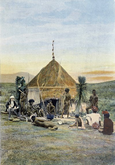 رسم توضيحي لمعسكر التلغراف بالقرب من Uarai في كاليدونيا الجديدة. بواسطة فنان غير معروف