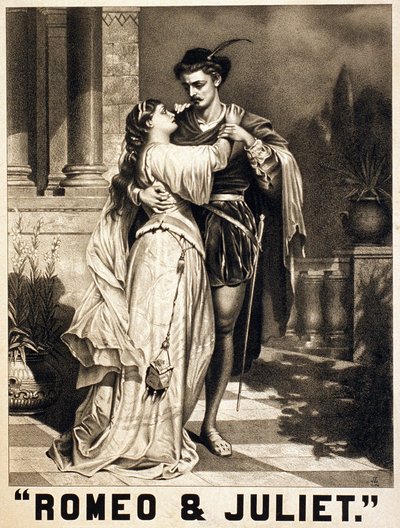 رسم توضيحي لروميو وجولييت لشكسبير. الطباعة الحجرية ، حوالي عام 1880. بواسطة فنان غير معروف